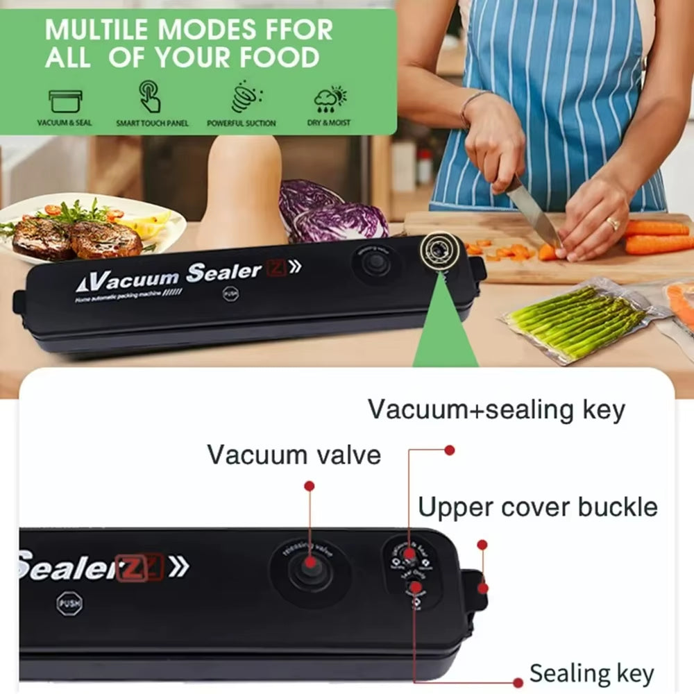 New Electric Vacuum Sealer Home Food Packaging Machine 5mm Heating Width US EU UK AU Plug 110V 220V 240V Automatic Food Sealer