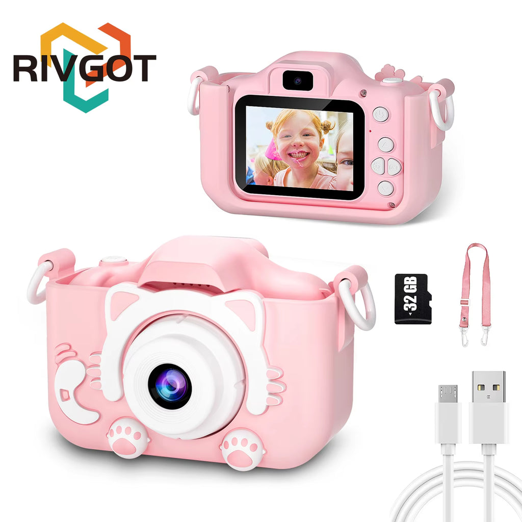 Kids Camera for Girls 1080P HD Toddlers Digital Video Record Camera for Birthday with 32GB SD Card 2 Inch IPS Screen Toy Cameras