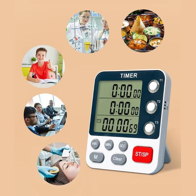 Kitchen Timer Digital Kitchen Timers Cooking Timer 3 Channels Count UP＆ Down Timer for w/ Loud Alarm Classroom Bathroom