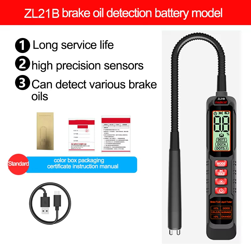 Car Brake Oil Moisture Detector DOT3/DOT4/DOT5.1 with Backlight Flexible Probe Brake Oil Tester Digital Brake Fluid Tester Auto