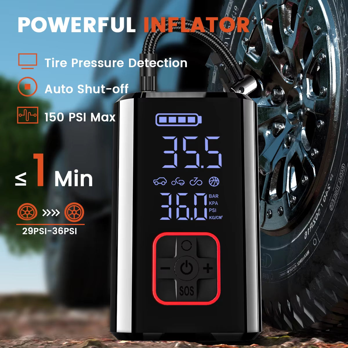 Cordless 150PSI Car Air Compressor Wireless Portable with Digital Gauge Tire Inflator Car Air Pump for Motorcycle Bike Ball