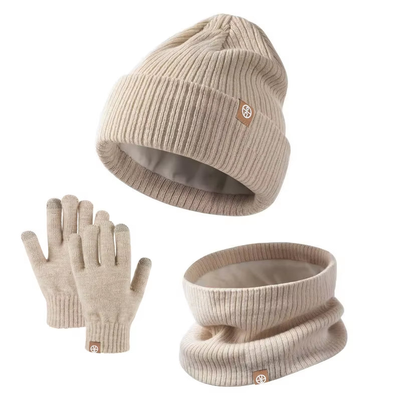 New Kids Hats Set Winter Warmth Children Knitted Gloves Hat Scarf Three-piece Set Outdoor Windproof Baby Caps Gloves Scarf Set