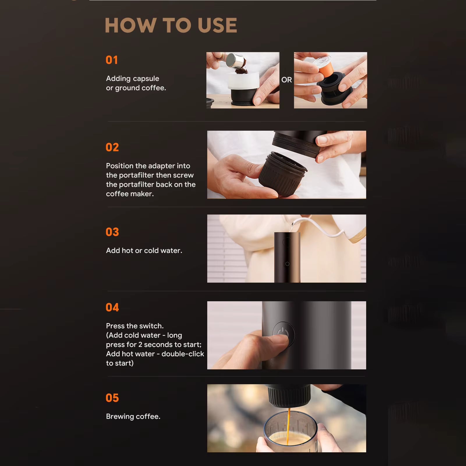 Portable Coffee Maker USB Rechargeable Electric Coffee Machine Capsule and Powder with 20 Bar Pressure for Home Office Travel