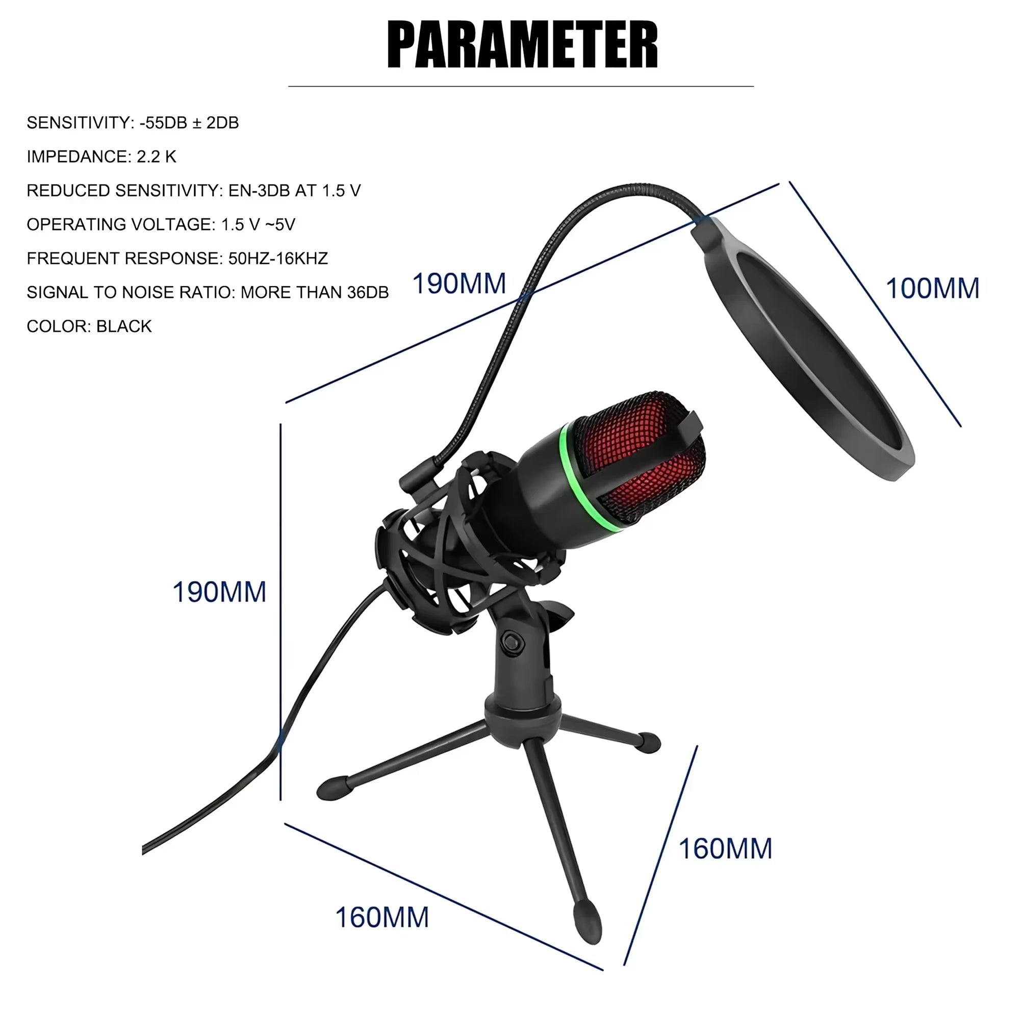 RGB Lighting Microphone Kit with Tripod Stand Professional Condenser Mic for Streaming YouTube Podcasts and Recording