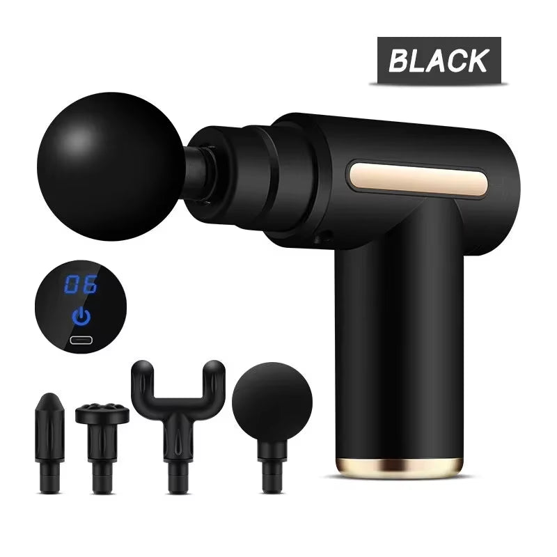 Mini Portable Fascia Massage Gun Electric Percussion Pistol Massager Body Relaxation LED Touch Screen 4Massage Head Holiday Gift
