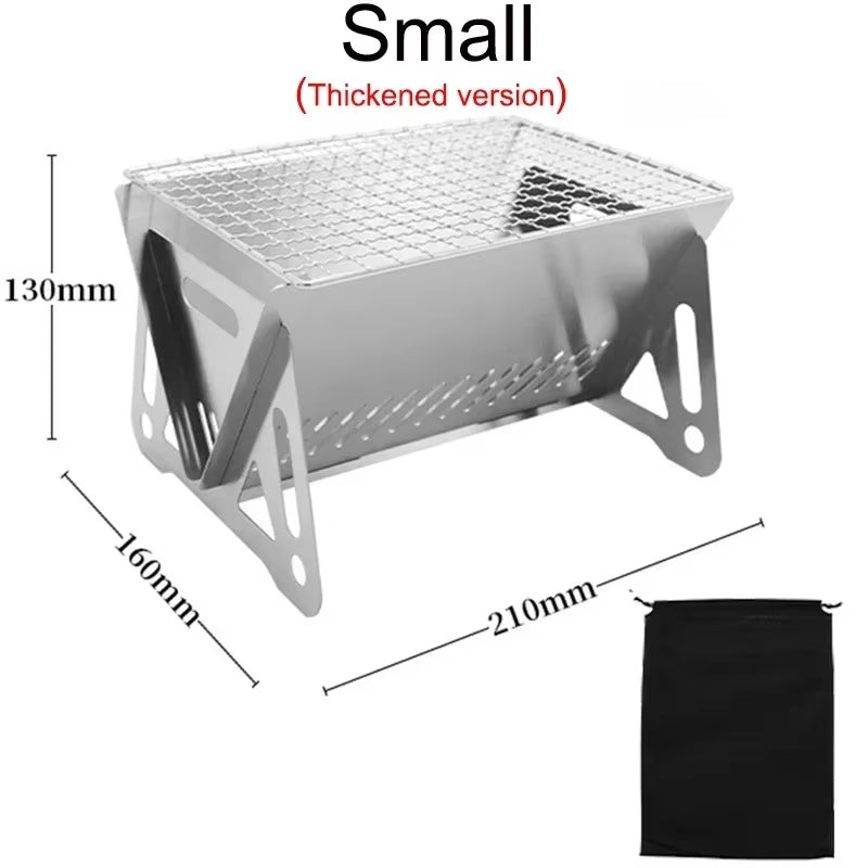Mini Barbecue Grill Picnic Charcoal Camping Tools Outdoor Folding Card-type Stainless Steel Portable Small Charcoal Stove Burner