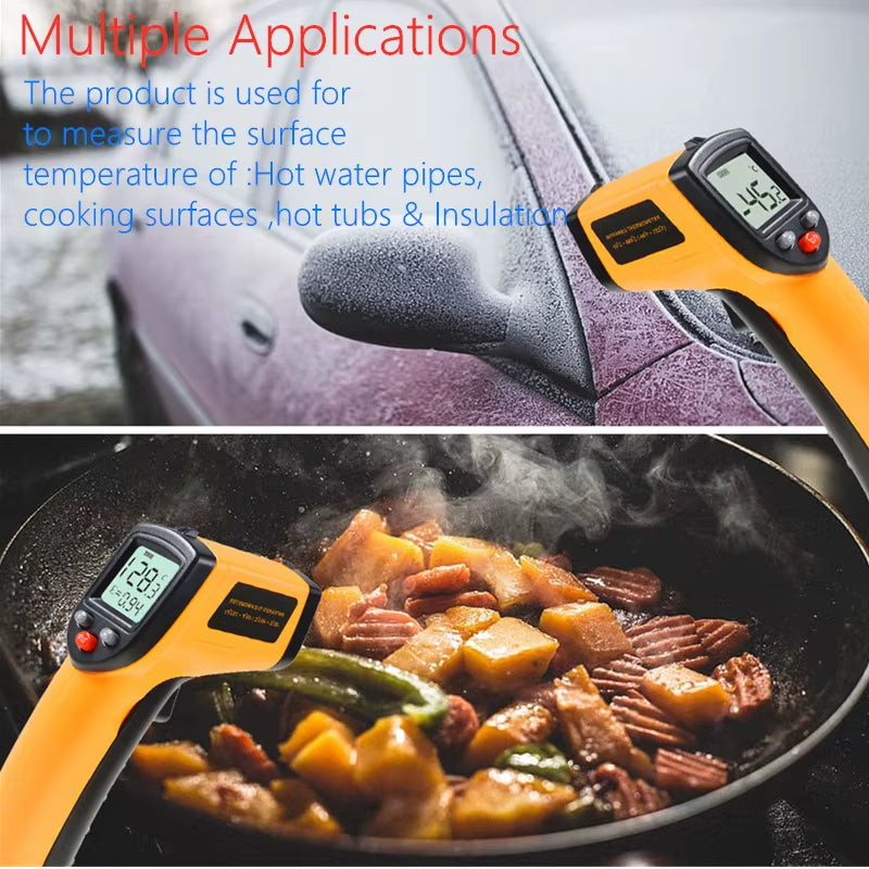 Infrared Thermometer , Handheld Heat Temperature For Cooking Tester, Pizza Oven, Grill & Engine - Laser Surface Temp Read