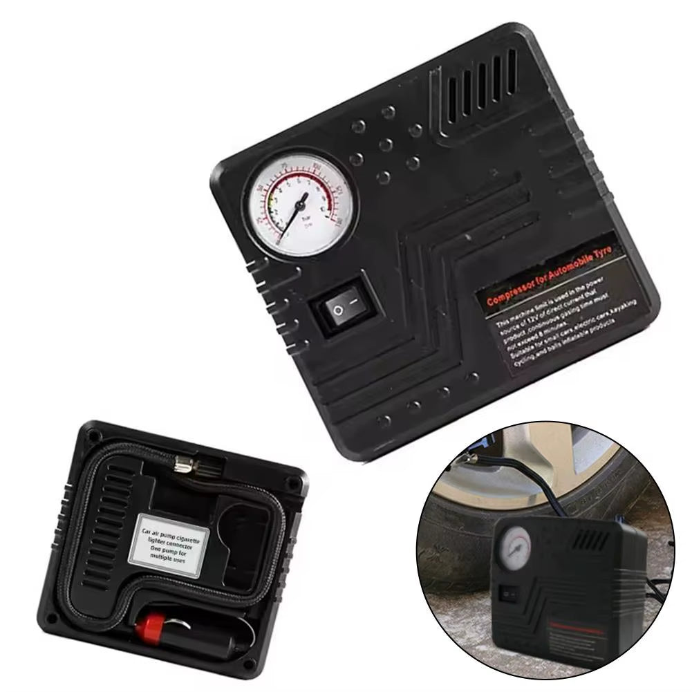 Car Emergency Air Pump Auto Tire Inflator DC 12V with Pressure Gauge Cigarette Lighter Plug Compact Portable for SUV Truck