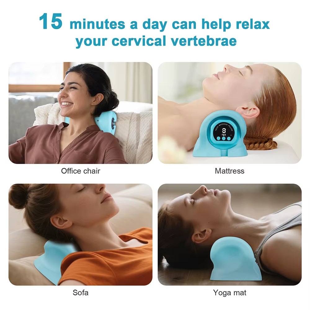 Electric Neck Stretcher Pulse Cervical Traction Massage Pillow Heating Cervical Chiropractic Neck Curvature Straightening Pillow