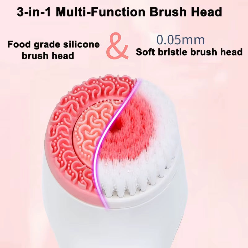 3 In 1 Electric Cleansing Brush Vibrations Facial Cleaner Face Massager Sonic Rotating Cleansing Brush Face Deep Cleansing Tool