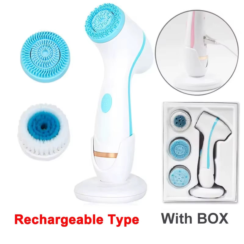 3 In 1 Electric Cleansing Brush Vibrations Facial Cleaner Face Massager Sonic Rotating Cleansing Brush Face Deep Cleansing Tool