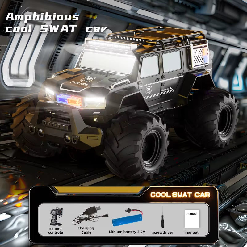 Remote Controlled Car Amphibious Stunt Vehicle Police Car Climbing Vehicle Four-wheel Drive Off-road Vehicle Beach Toy