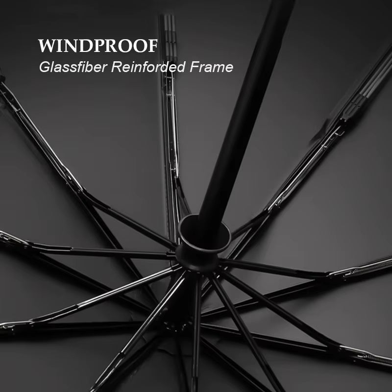 30 Bones Windproof Strong Reinforced Automatic Folding Umbrella for Men Curved Wooden Handle Luxury Umbrella Water Resistant
