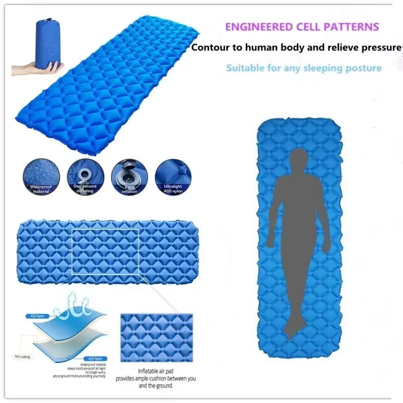 Outdoor Camping Sleeping Pad Single Self-Inflating No Pump Rapid Setup Ultralight Compact for Outdoor Hiking Travel Tent