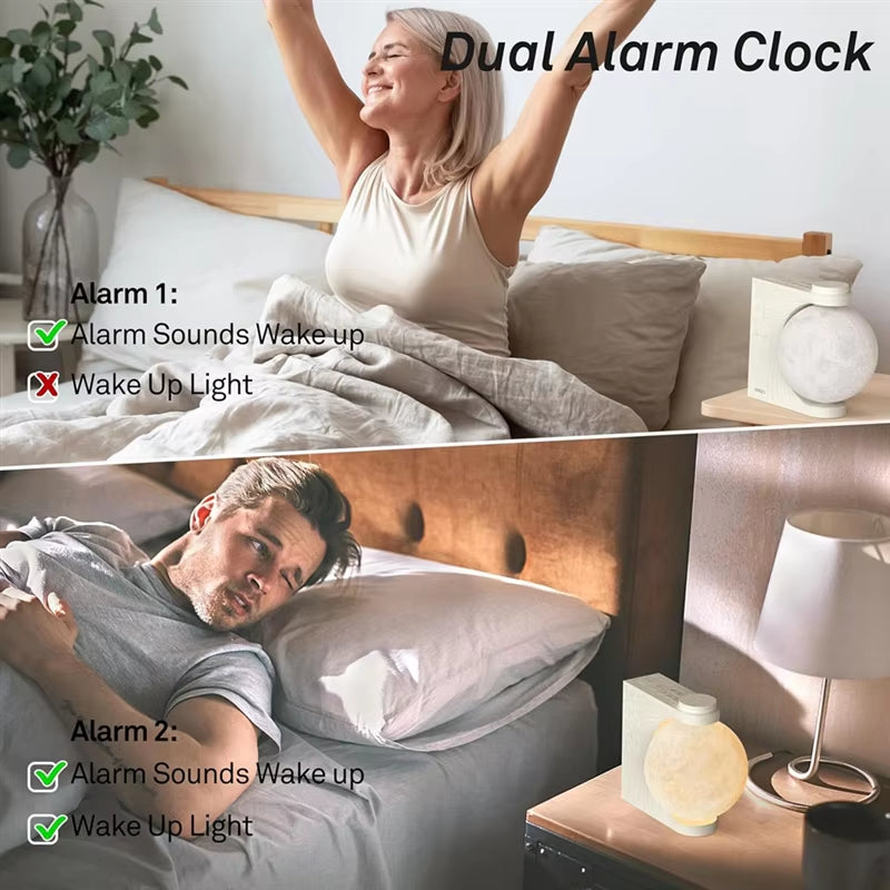 G6-Sunrise Alarm Clock For Bedrooms, Moon Night Light Clock Wake Up Light For Kids Teens,White Noise Sound Machine