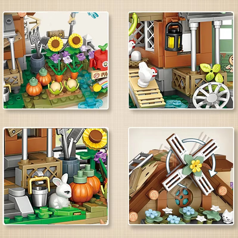 Farm Building Block Set DIY Country Windmill Cabin Model Small Particle Assembled Ornaments Adult and Children's Toys Gifts
