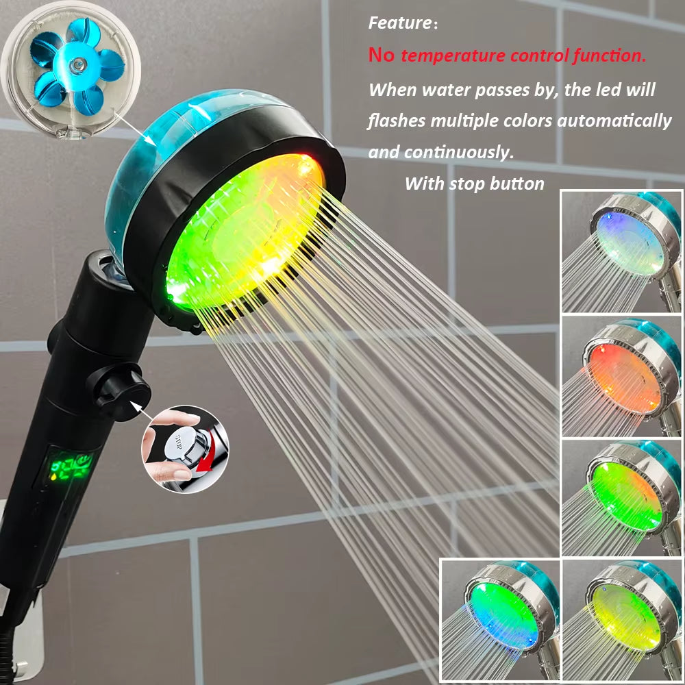 High Pressure Led Shower Head One Key Stop Button Digital Display Screen Black Handheld Shower Temperature Sensor Shower Head