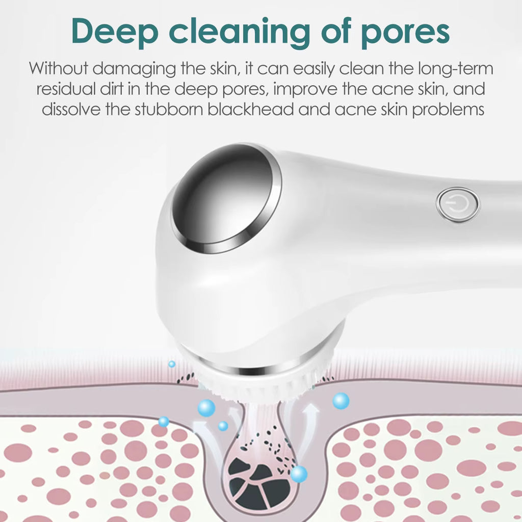 Face Scrubber Sonic Facial Cleansing Brush with 5 Interchangeable Brush Head IPX7 Waterproof Wireless Rechargeable for Massaging