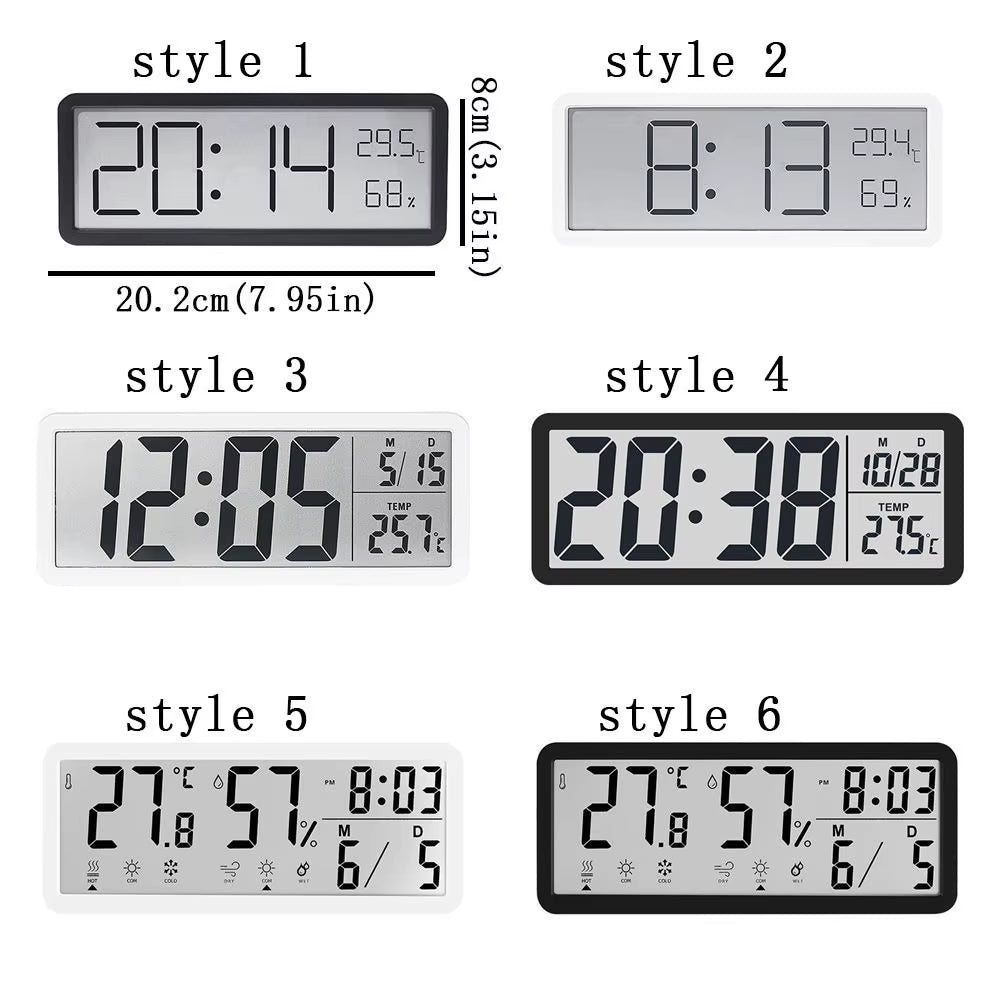 Large Screen LCD Digital Wall Clock Humidity Temperature Electronic Clock 12/24H Format Date Week Display Desktop Clock Bedroom