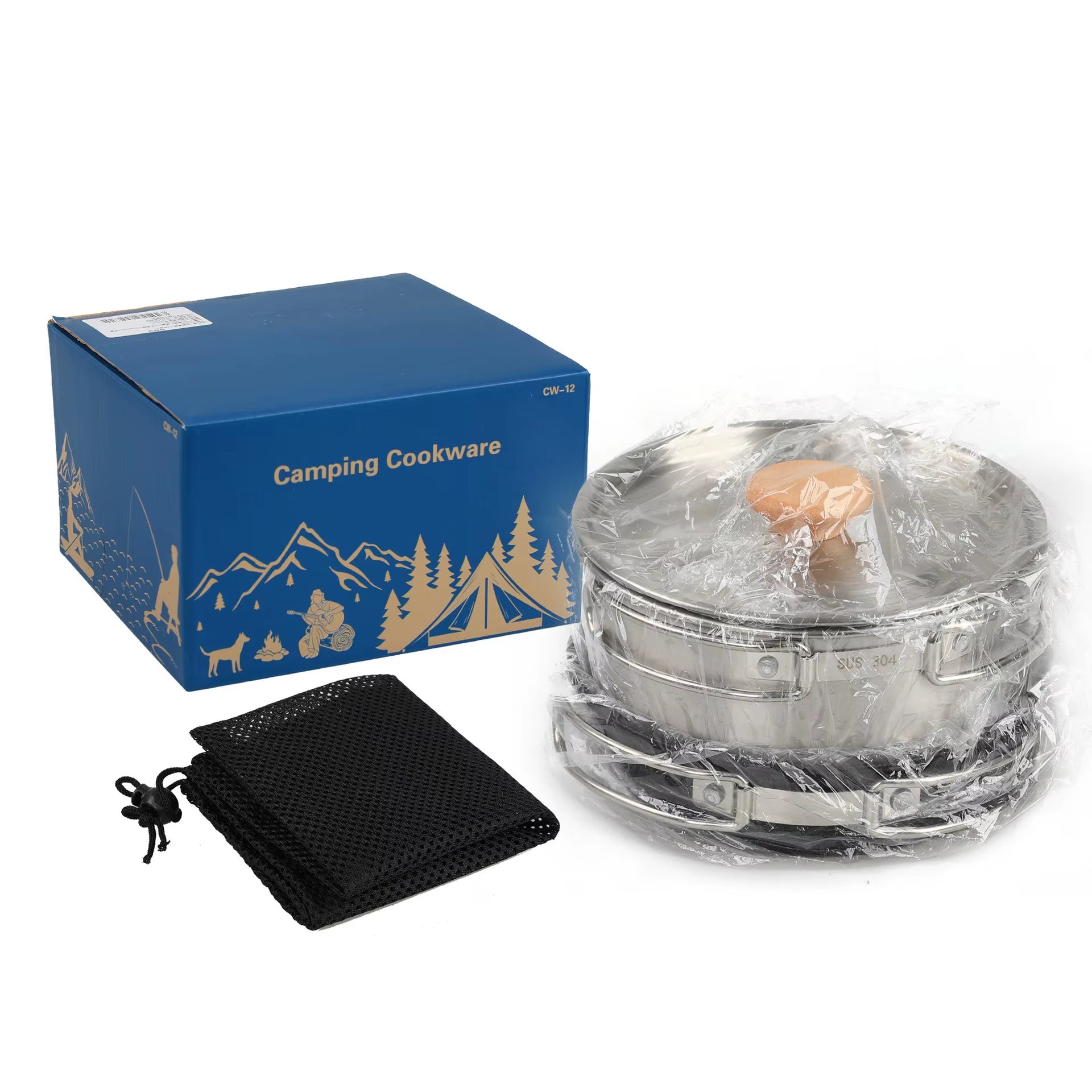 Stainless Steel Camping Cookware Set Kettle Pot Pan - Outdoor Cooking Essentials for 2-3 Person