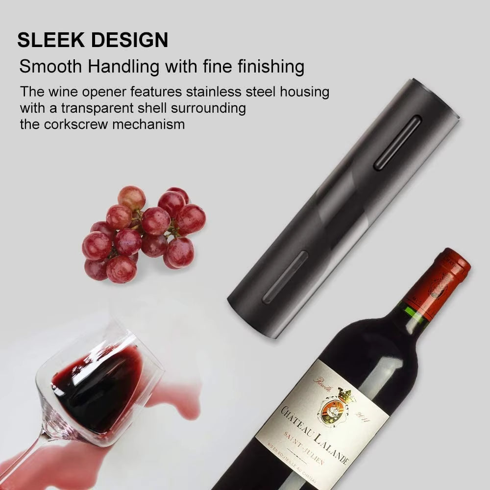 Powered One-click Button Black Battery Electric Wine Opener Gift Set Electronic Corkscrew with Foil Cutter