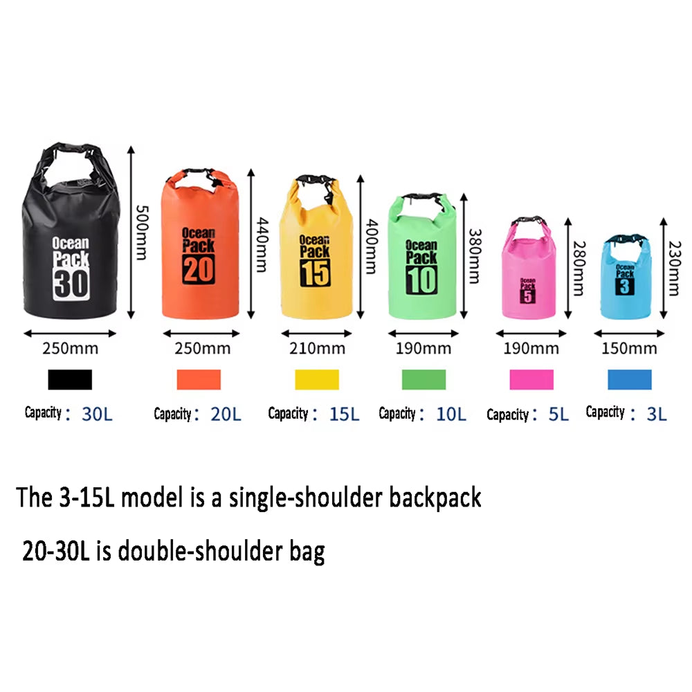 500D Waterproof Swimming Bag Dry Sack 5/10/15/20/30L Waterproof Floating Dry Gear Bags For Boating Fishing Rafting Swimming