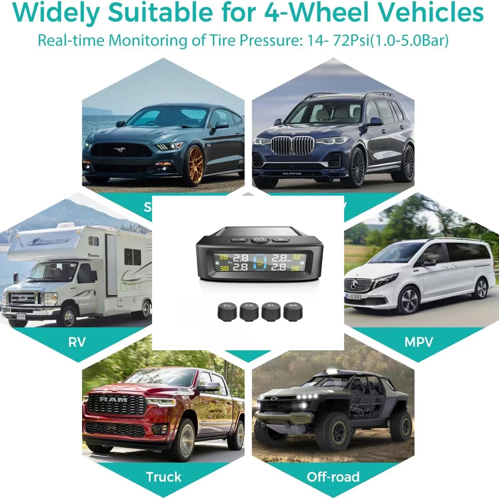 Car Detector 4 Sensors tpms tire pressure monitoring system Auto Security Detector Pressure Waterproof Tire Pressure Temperatur