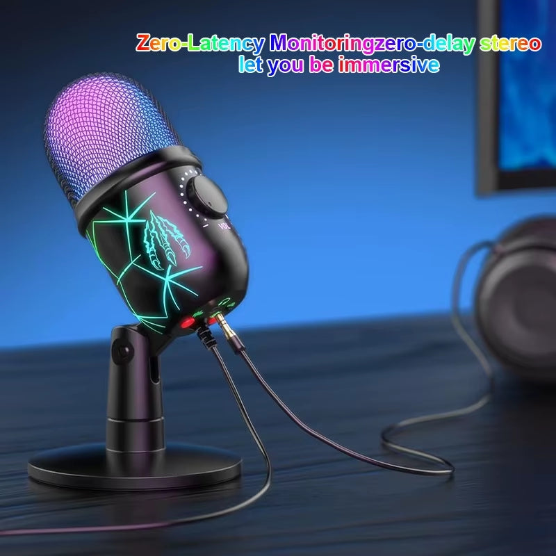 USB Microphone for Live Streaming Karaoke V5 Noise Cancelling Gaming Condenser Microphone with Mobile Phone Standphon