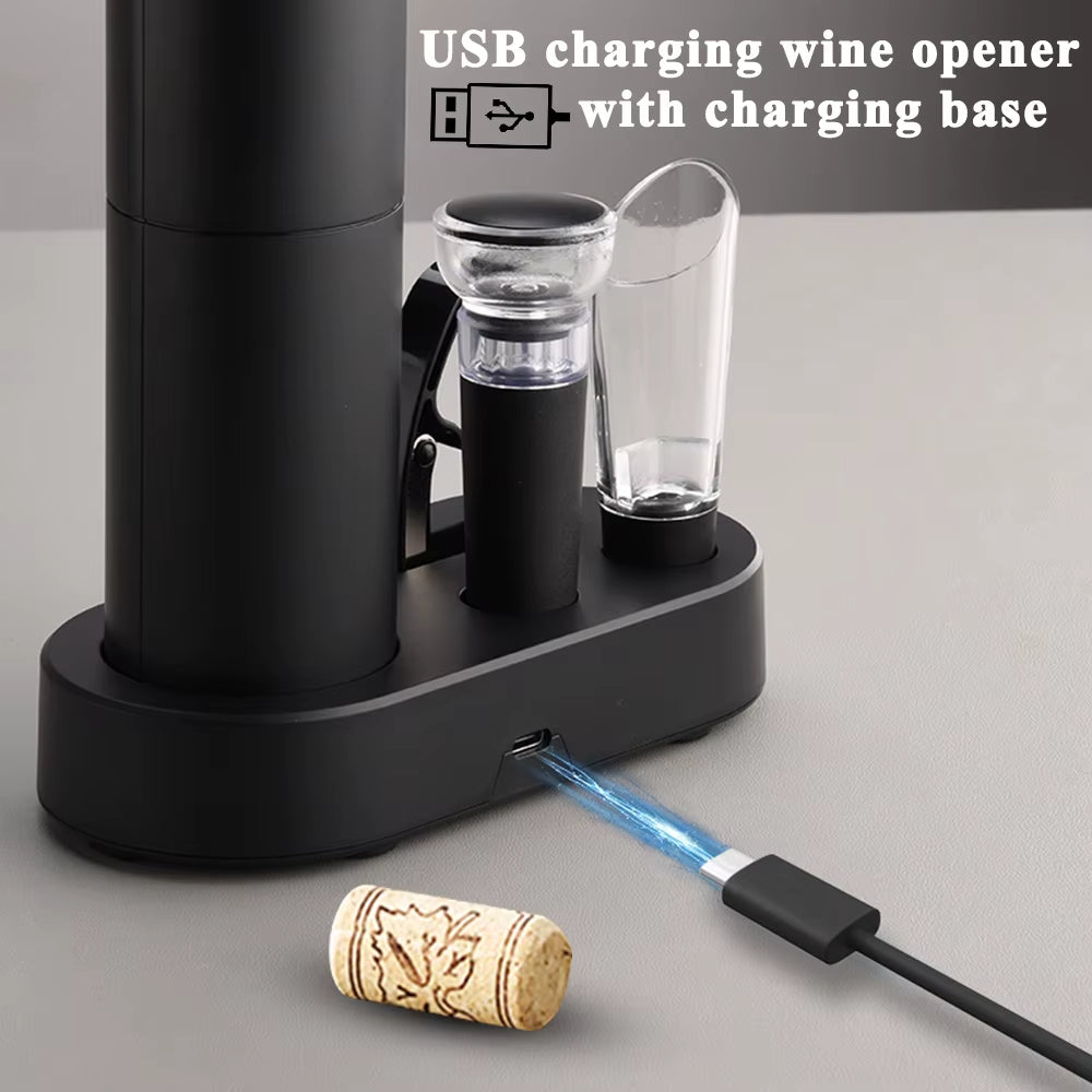 Electric Wine Bottle Opener Kit Automatic Red Wine Corkscrew with Charging Base or Battery Powered Wine Tools Kitchen Set