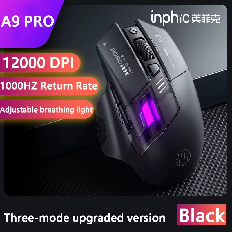 A9 PRO MAX New Three-Mode Wired/Wireless/Bluetooth Gaming Mouse 1000HZ Return Rate 12800DPI Wireless Mouse