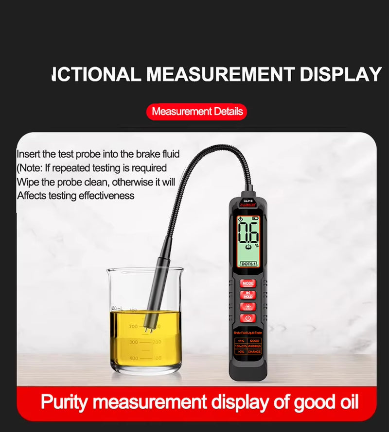 Car Brake Oil Moisture Detector DOT3/DOT4/DOT5.1 with Backlight Flexible Probe Brake Oil Tester Digital Brake Fluid Tester Auto