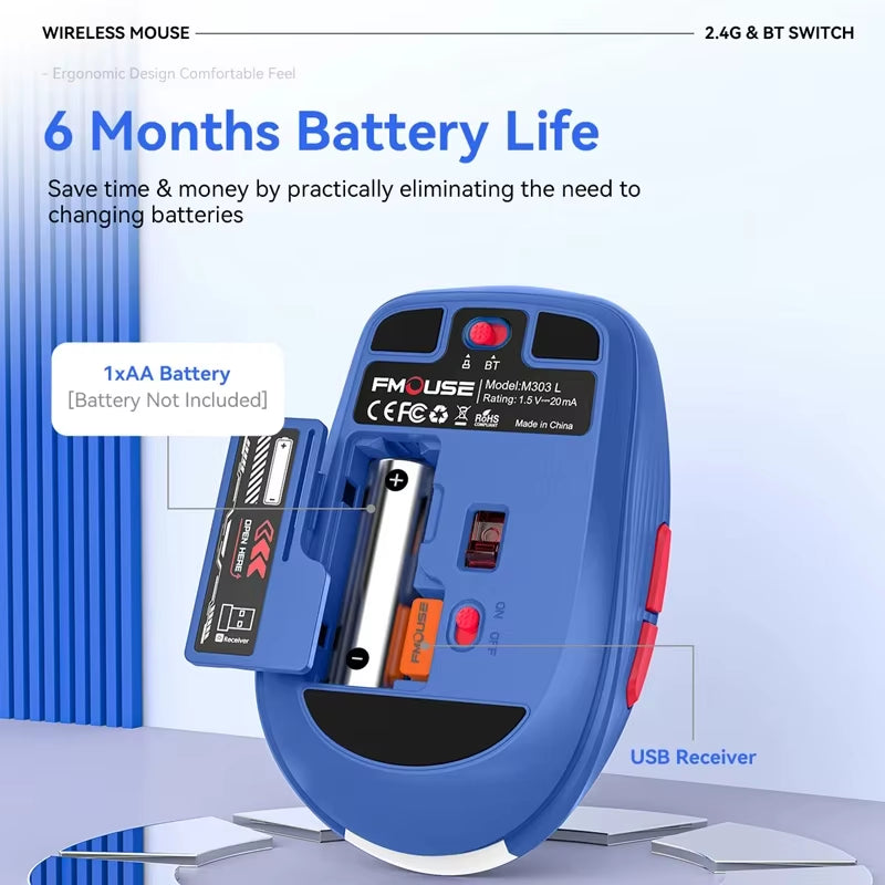 M303L Wireless Bluetooth Mouse 2.4G Dual Mode 1600 DPI Silent Portable Tablet Notebook Office Mouse For PC Android Ios