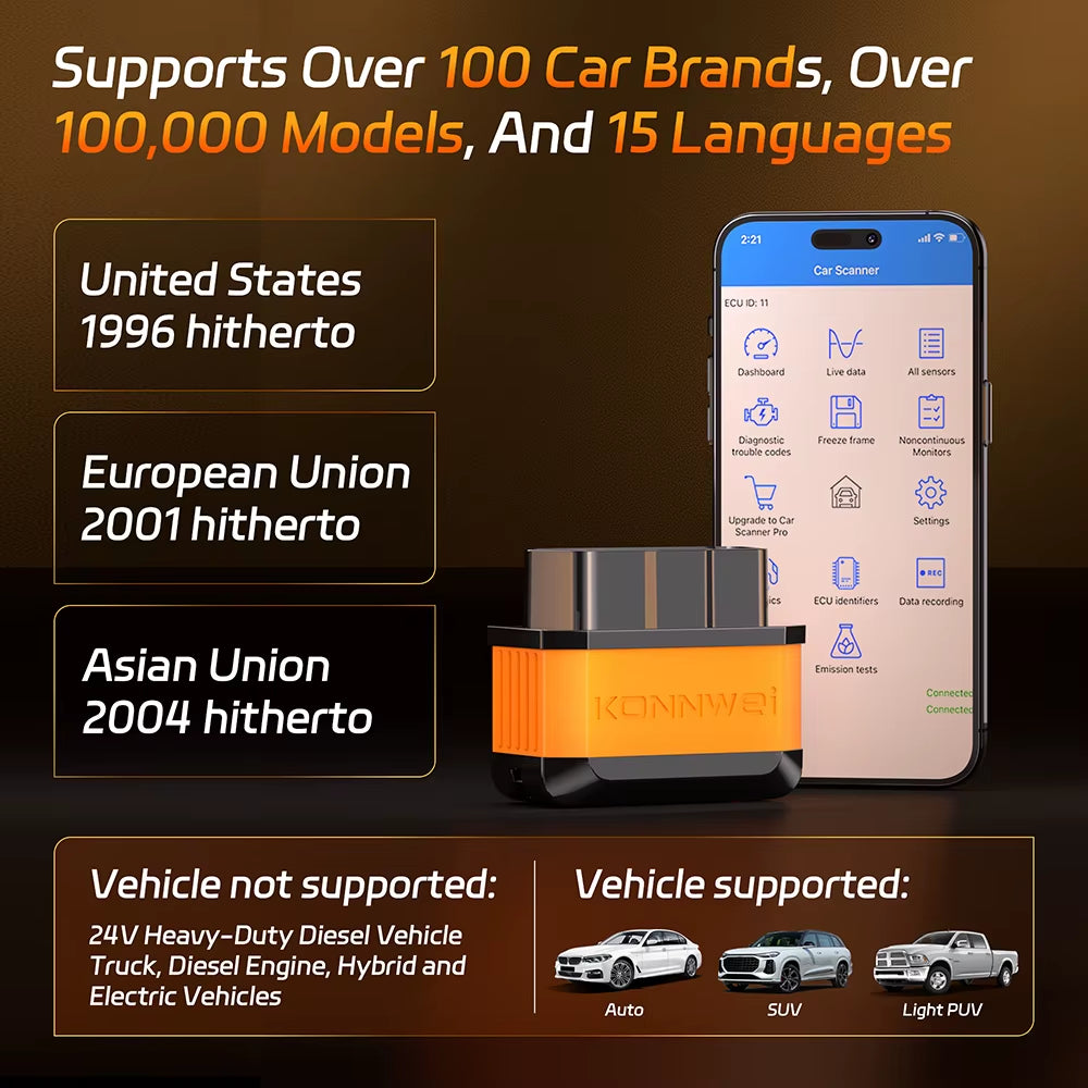 2026  KW905 ELM327 OBD2 Scanner Bluetooth 5.0 Engine Fault Scanner Tool OBDII Code Reader Diagnostic Tool for Android/IOS