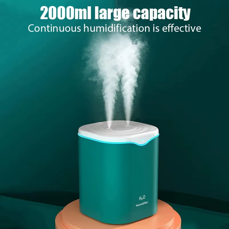 Large Capacity Dual Spray Humidifier Usb Home Bedroom 2L Silent Water Replenisher Air Purifier Wireless Water Diffuser Office
