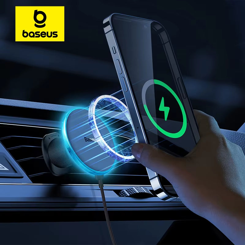 Baseus Magnetic Wireless Charger Car Phone Holder 15W Fast Charging Wireless Car Charger Holder For iPhone 16 15 14 13 Car Mount