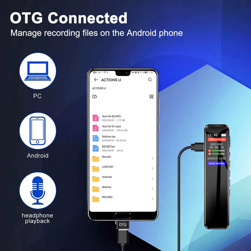 128GB Voice Activated Recorder MP3 Player 1536kbps Digital Voice Recorder Long Time Audio Recording Noise Reduction Dictaphone