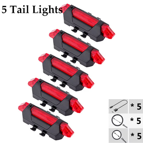5 Sets Bicycle Front Light  Portable LED Charging Bike Light Waterproof Cycling Flashlight Rear Light Bike Accessories
