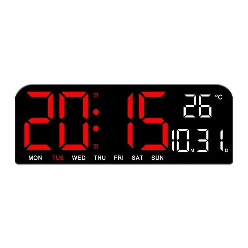9 Inch Large Digital Wall Clock USB Powered TEMP Humidity Week Auto Dimmer DST Table Clock 12/24H Electronic LED Alarm Clock