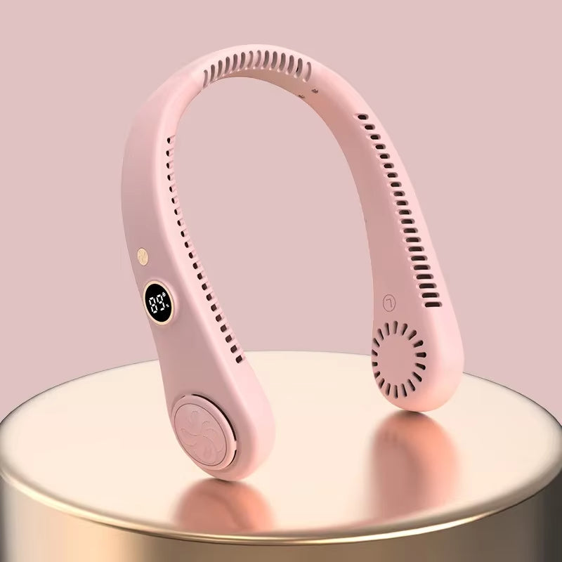 5-Speed Digital Display Neck Fan Portable Air Cooler USB Rechargeable Silent Outdoor Fan With LED Screen For Gym Office Travel