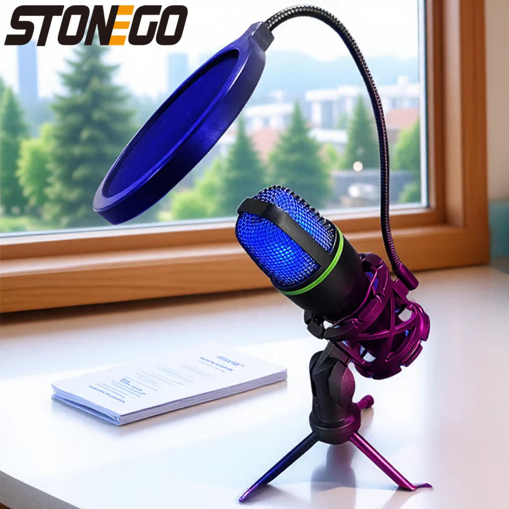 RGB Lighting Microphone Kit with Tripod Stand Professional Condenser Mic for Streaming YouTube Podcasts and Recording
