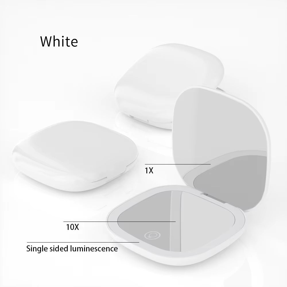 Mini Compact Foldable Pocket Hand Led Makeup Mirror With Led Light 5x/10x Magnification Rechargeable And Small