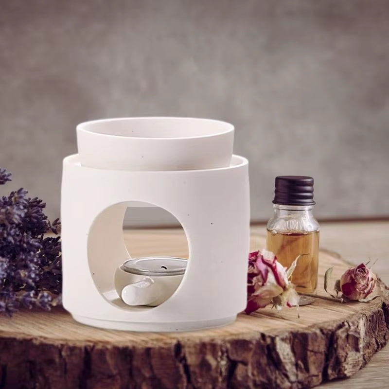 Cylinder Ceramics Essential Oil Burners Aromatherapies Lamp Fragrances Diffuser with Removable Bowl Tealight Spoon Set for Home