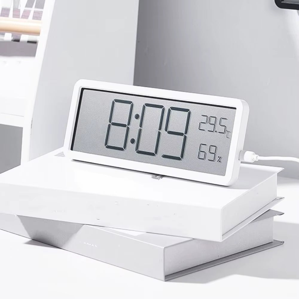 Large Screen LCD Digital Wall Clock Humidity Temperature Electronic Clock 12/24H Format Date Week Display Desktop Clock Bedroom