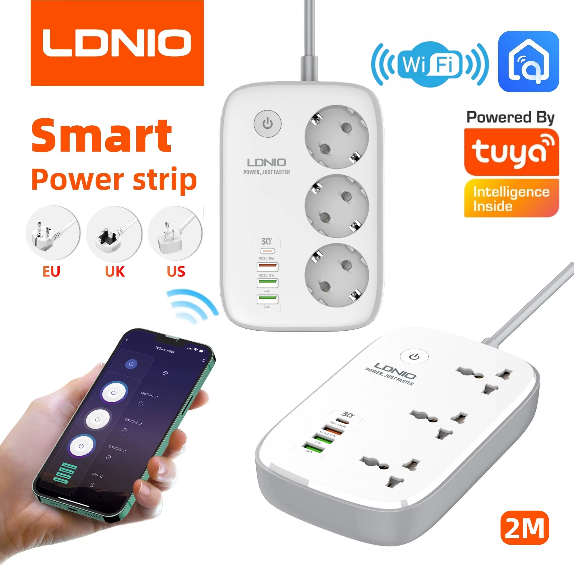 Smart Plug Power Strip Tuya Wifi Remote Control Timer Socket Line Filter Smart Home Switch EU KR UK US Outlet USB Adaptor