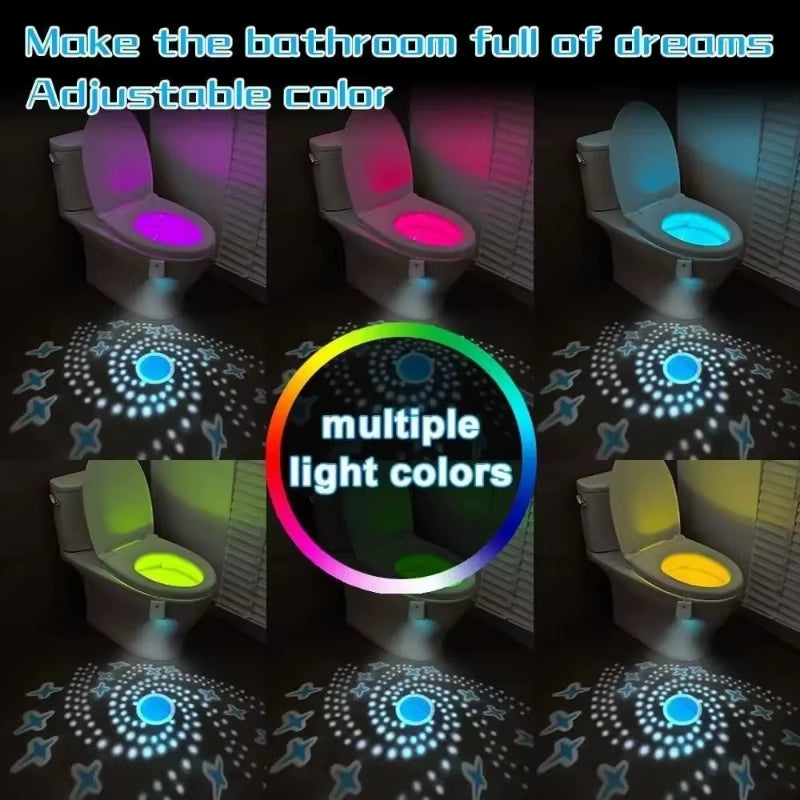 Wireless Motion Sensor LED Night Light RGB 8 Color Changing Toilet Bathroom Atmosphere Lamp Waterproof Smart On/Off Night Lamp