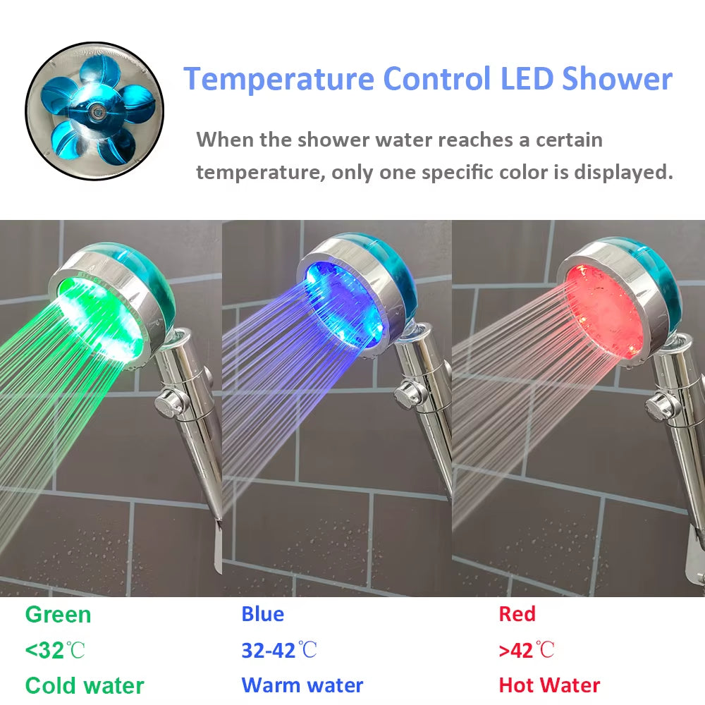High Pressure Led Shower Head One Key Stop Button Digital Display Screen Black Handheld Shower Temperature Sensor Shower Head