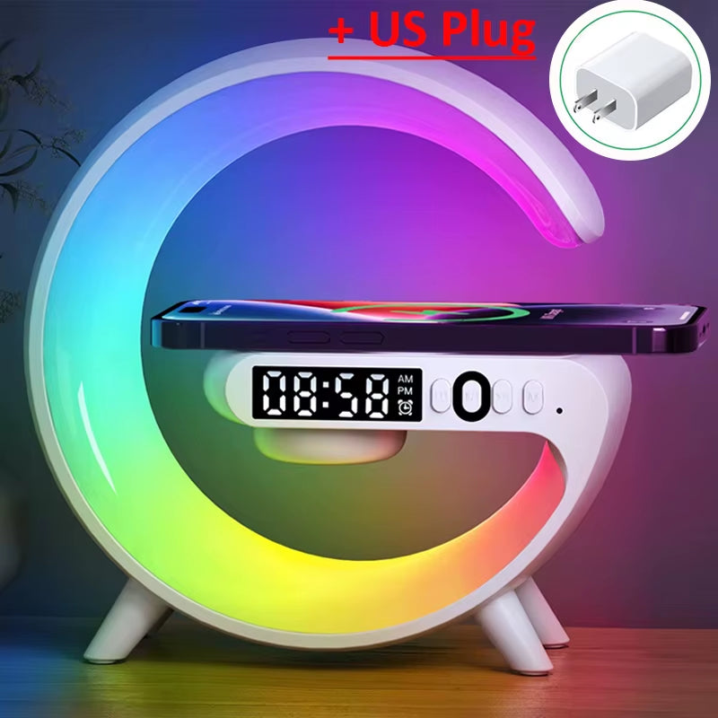 Multifunction Wireless Charger Pad Stand Speaker TF RGB Night Light 15W Fast Charging Station for iPhone Samsung Xiaomi Huawei