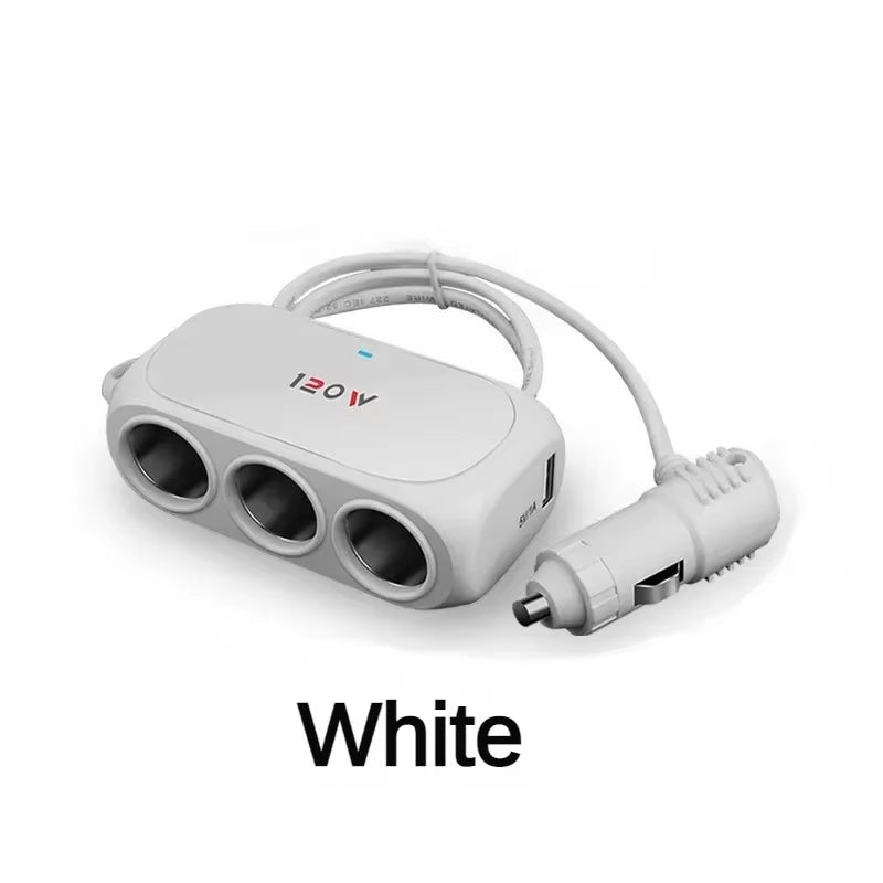 3 Socket Car Cigarette Lighter Splitter Dual USB LED Car Fast Charger 120W 12V 24V Car Charger Adapter for IPhone GPS Dashcam