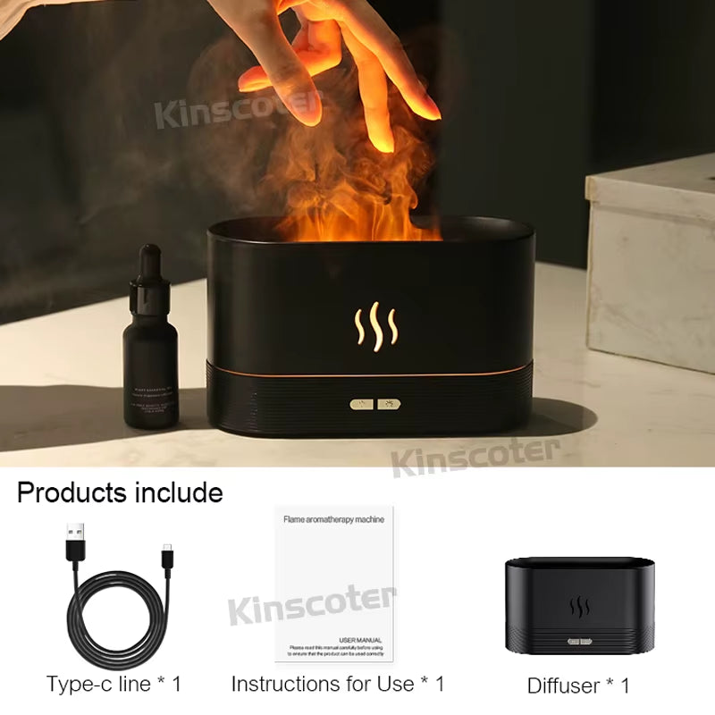 USB Desktop RGB Flame Aroma Diffuser Humidifier 7 Colors Simulation Light Aromatherapy Air Purifier for Bedroom