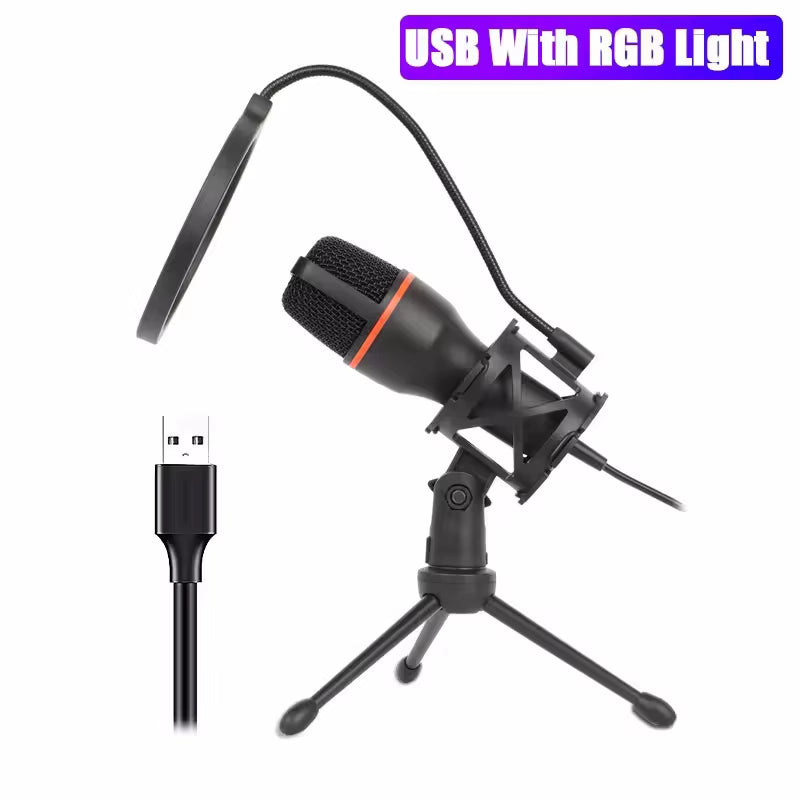 Condenser Microphone USB Wired For PC Computer Laptop Professional Gaming Accessories Streaming Sound Live Podcast RGB Record